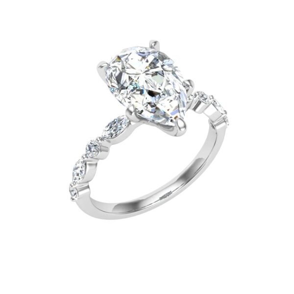 Pear Cut Set On A Marquise And Dot Half eternity Pavé Band Diamond Ring